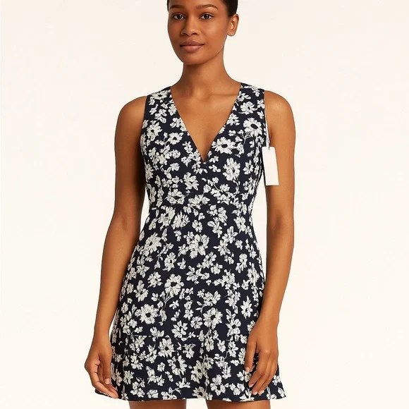 RAMY BROOK NEW YORK Navy & White Floral Sleeveless Ruffle Hem Dress – Size 4 - Picture 2 of 10